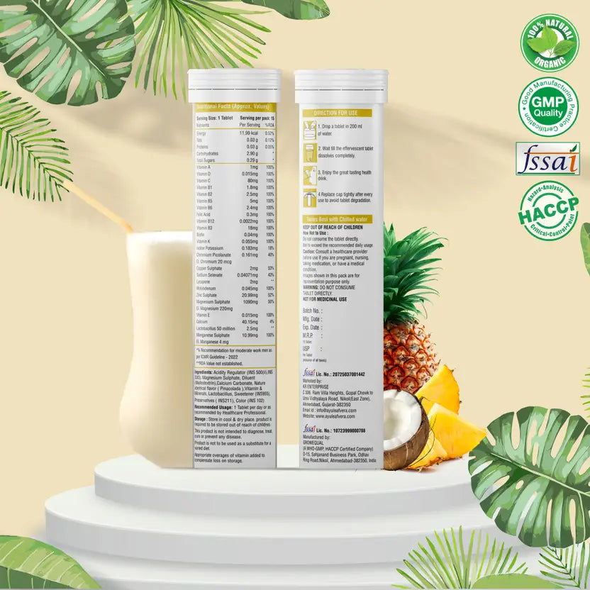 Ayuleafvera Daily Spark Multivitamins for Immunity & Brain Power in Pina Colada Flavored (15 Tablets)