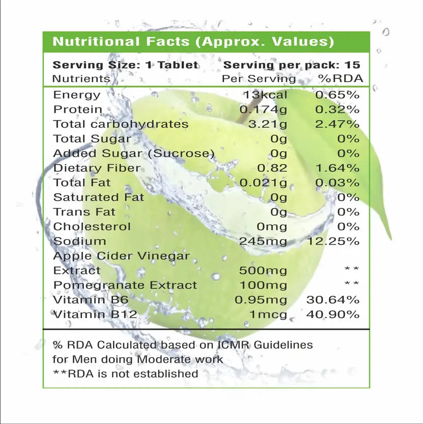 Ayuleafvera Morincyn ACV Effervescent Tablet-Weight Loss &Gut Health with B12,B6,Pomegranate (15 Tablets)