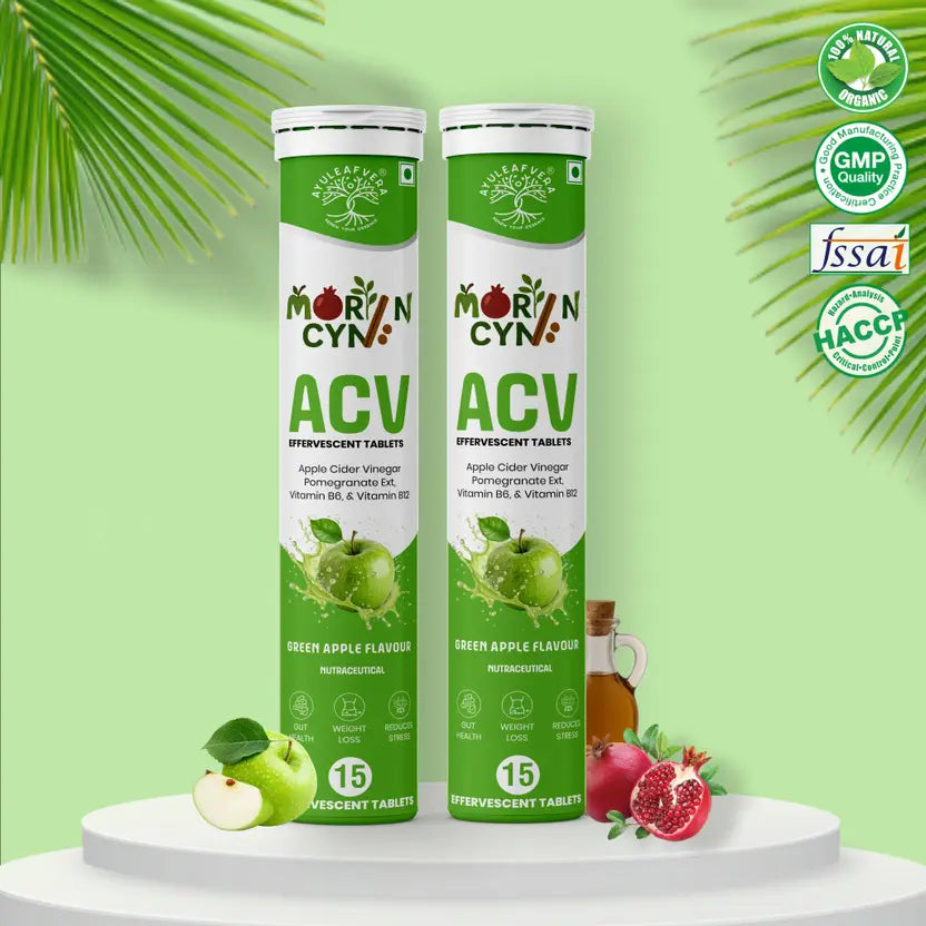 Ayuleafvera Morincyn ACV Effervescent Tablet-Weight Loss &Gut Health with B12,B6,Pomegranate (15 Tablets)