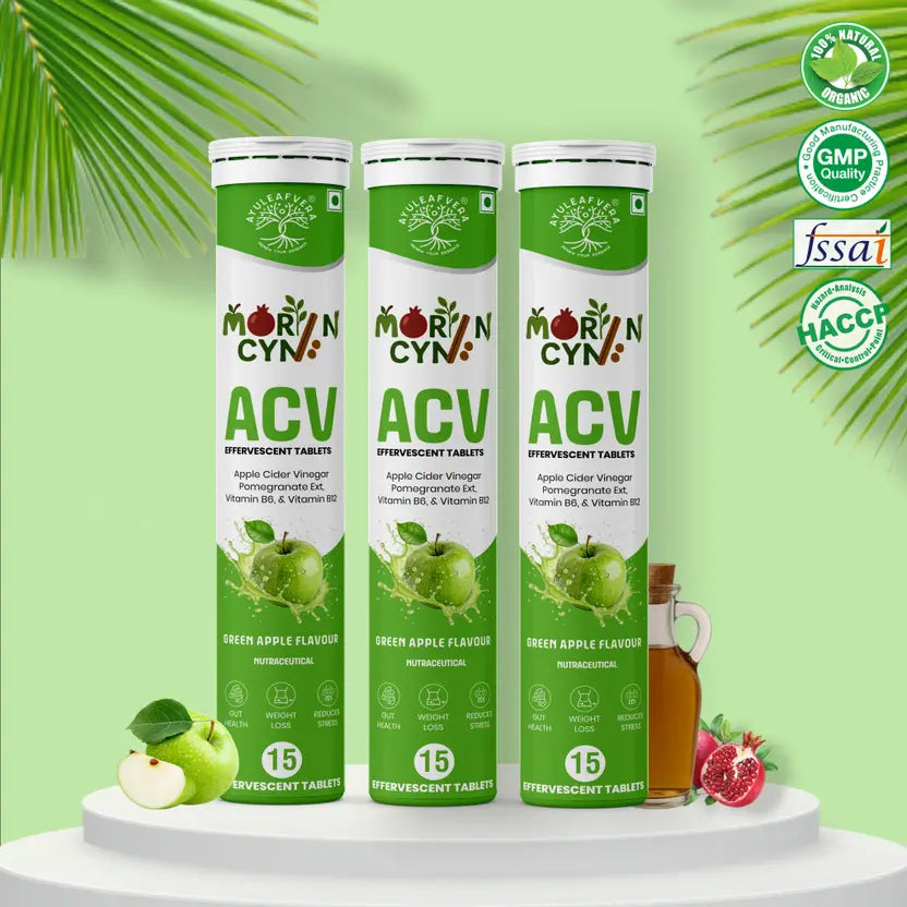 Ayuleafvera Morincyn ACV Effervescent Tablet-Weight Loss &Gut Health with B12,B6,Pomegranate (15 Tablets)