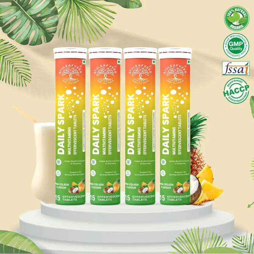 Ayuleafvera Daily Spark Multivitamins for Immunity & Brain Power in Pina Colada Flavored (15 Tablets)