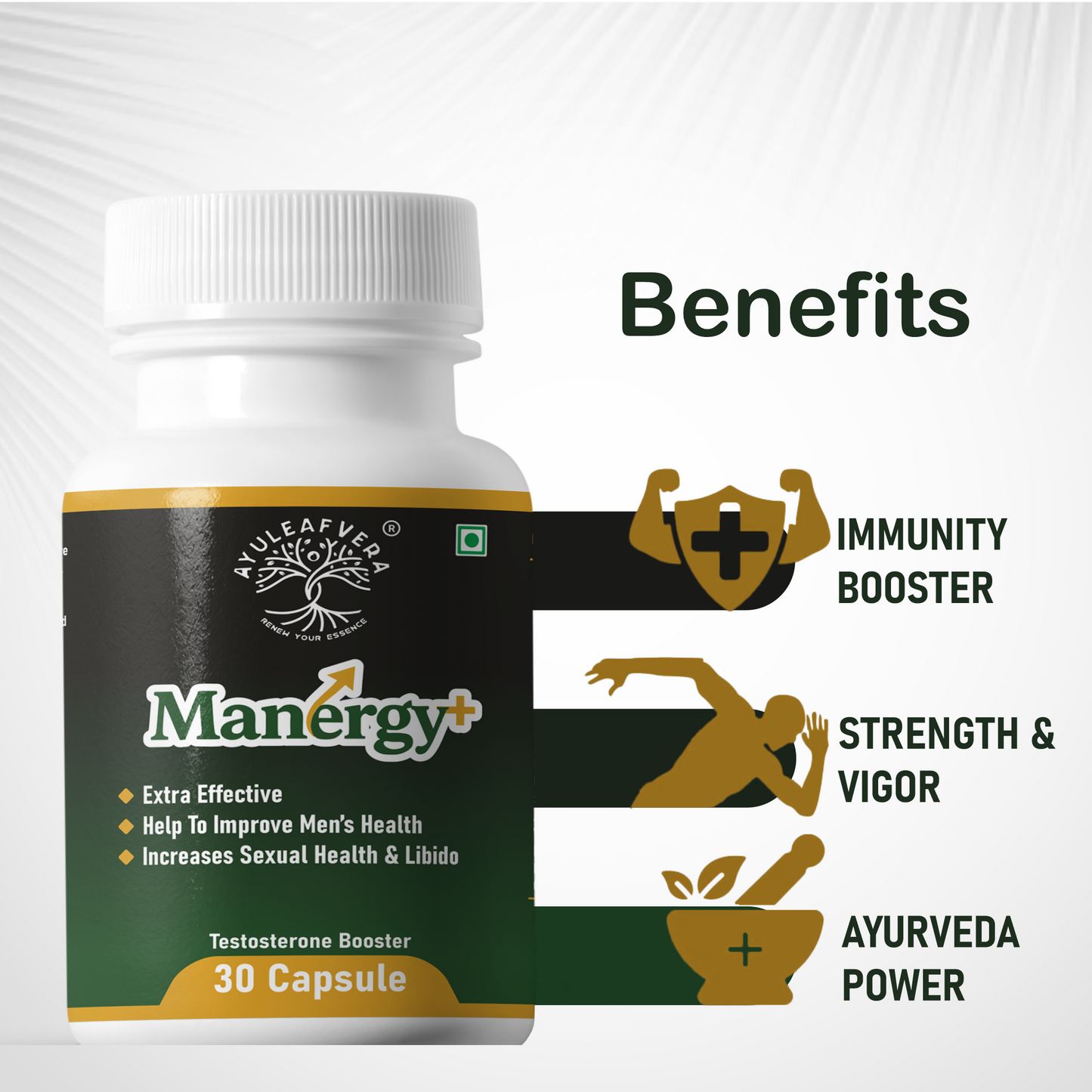 Ayuleafvera - Manergy+ Fire Capsule - Ayurvedic Stamina Booster For Men (30 Capsules)