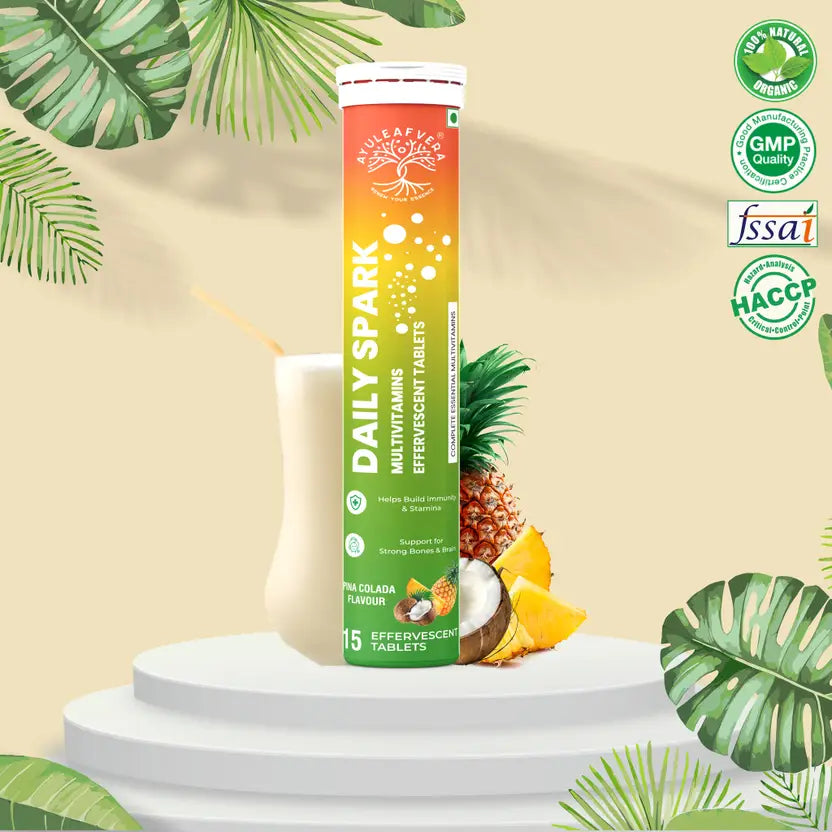 Ayuleafvera Daily Spark Multivitamins for Immunity & Brain Power in Pina Colada Flavored  (15 Tablets)