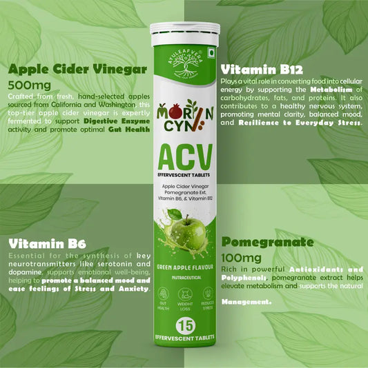 Ayuleafvera Morincyn ACV Effervescent Tablet-Weight Loss &Gut Health with B12,B6,Pomegranate  (15 Tablets)